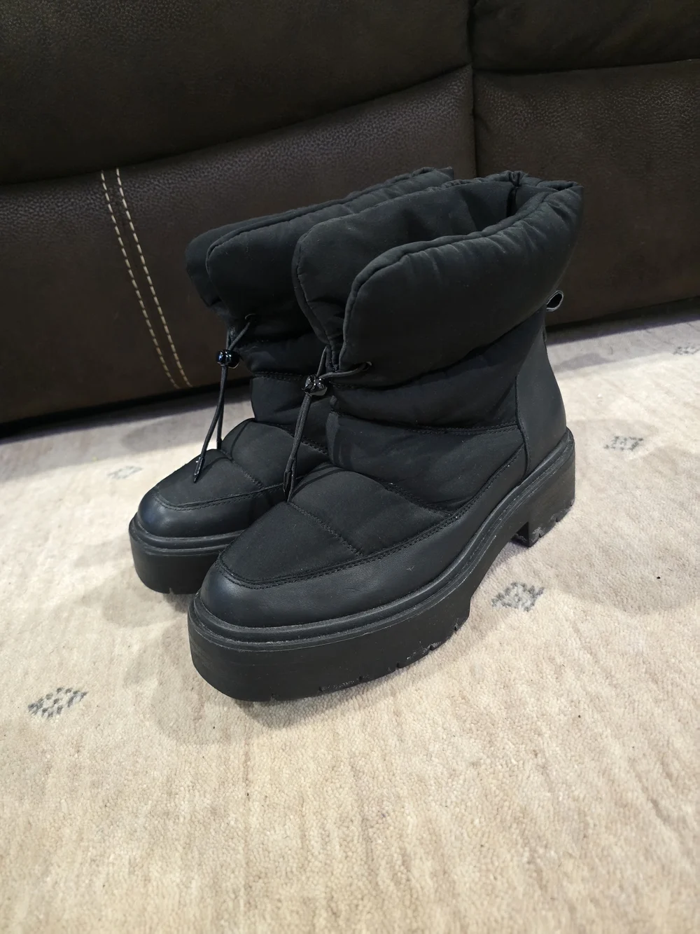 Sam Edelman Black Quilted Puffer Platform Ankle Boots